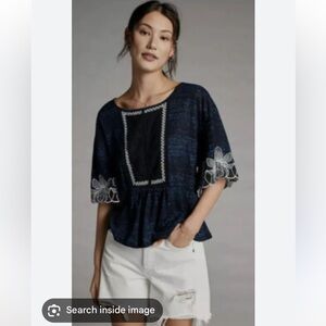 Anthropology Pilcro Orchid Embroidered Top NWOT
